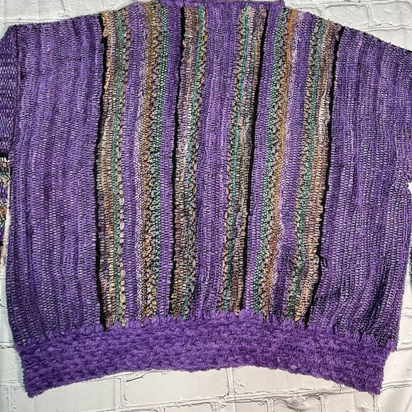 Nancy Lee Kaufman Cardigan One Size Oversized XL 2x Purple Striped Sweater - Picture 9 of 11